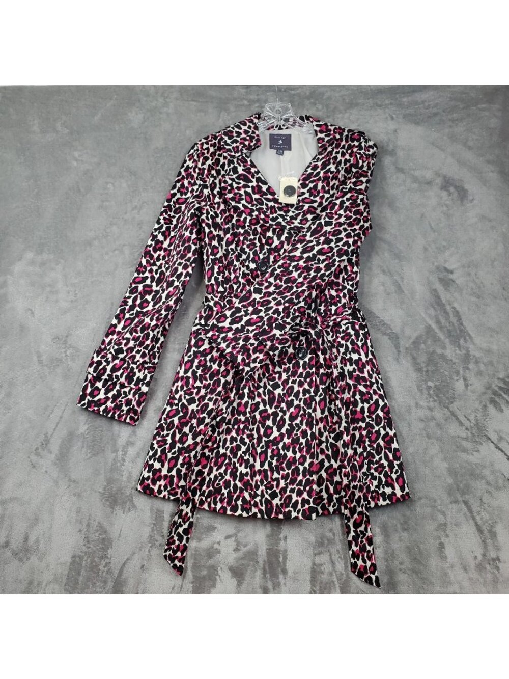 Trench Coat Animal Print Leopard Black Pink Cotton Size L Maximalist Statement